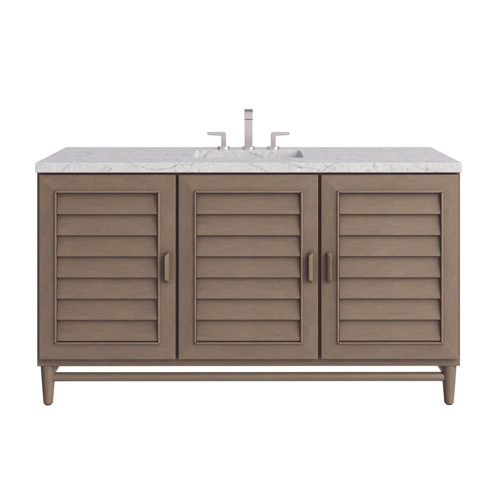 James Martin - Portland 60" Single Vanity Whitewashed Walnut w/ 3 CM Eternal Jasmine Pearl Silestone Top - 620-V60S-WW-3EJP view 1