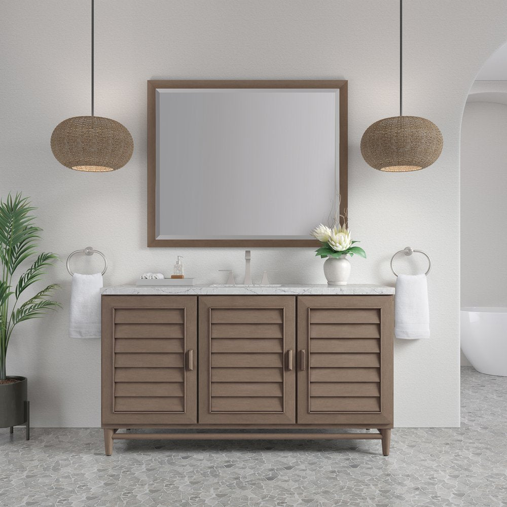 James Martin - Portland 60" Single Vanity Whitewashed Walnut w/ 3 CM Eternal Jasmine Pearl Silestone Top - 620-V60S-WW-3EJP view 3