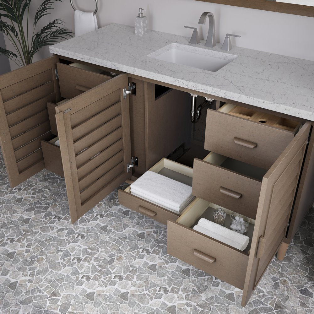 James Martin - Portland 60" Single Vanity Whitewashed Walnut w/ 3 CM Eternal Jasmine Pearl Silestone Top - 620-V60S-WW-3EJP view 5