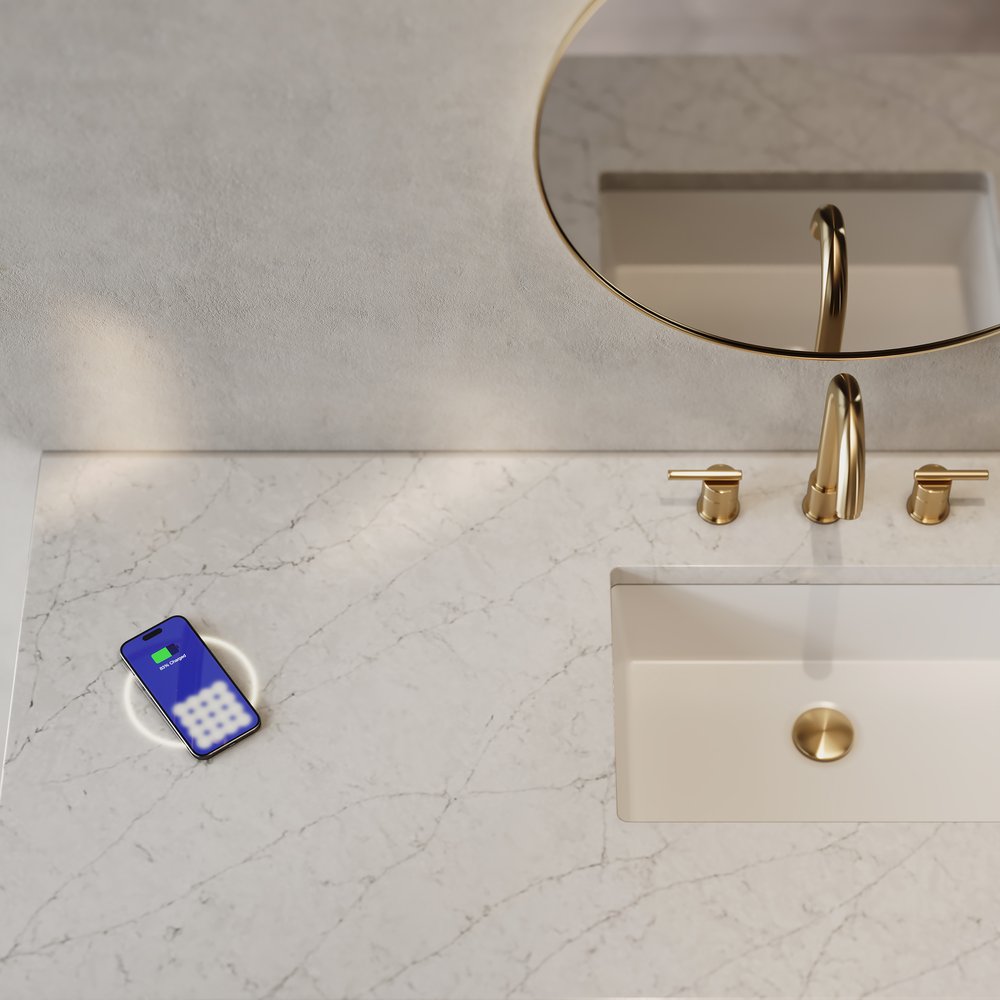 James Martin - Portland 60" Single Vanity Whitewashed Walnut w/ 3 CM Eternal Jasmine Pearl Silestone Top w/FreePower Wireless Charger - 620-V60S-WW-FEJP view 2