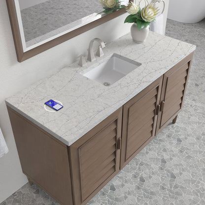 James Martin - Portland 60" Single Vanity Whitewashed Walnut w/ 3 CM Eternal Jasmine Pearl Silestone Top w/FreePower Wireless Charger - 620-V60S-WW-FEJP view 9