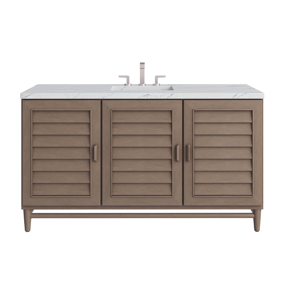 James Martin - Portland 60" Single Vanity Whitewashed Walnut w/ 3 CM Ethereal Noctis Silestone Top - 620-V60S-WW-3ENC view 1