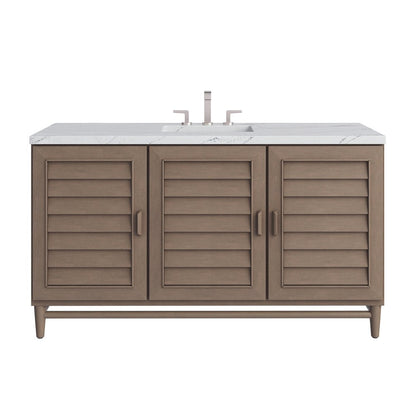 James Martin - Portland 60" Single Vanity Whitewashed Walnut w/ 3 CM Ethereal Noctis Silestone Top - 620-V60S-WW-3ENC view 1
