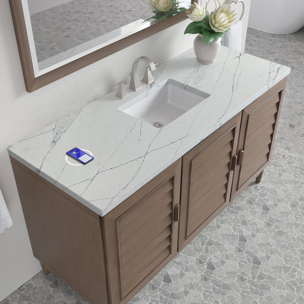 James Martin - Portland 60" Single Vanity Whitewashed Walnut w/ 3 CM Ethereal Noctis Silestone Top w/FreePower Wireless Charger - 620-V60S-WW-FENC view 9