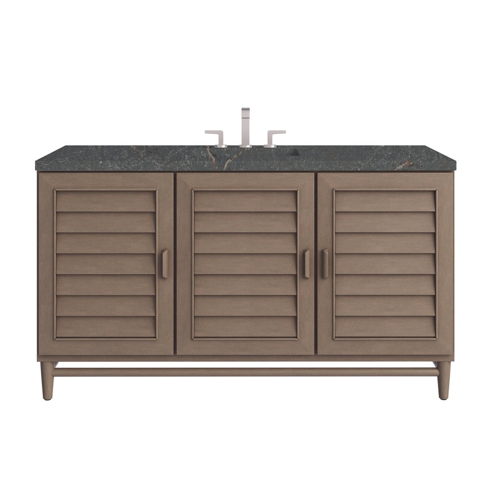 James Martin - Portland 60" Single Vanity Whitewashed Walnut w/ 3 CM Parisien Bleu Silestone Top w/FreePower Wireless Charger - 620-V60S-WW-FPBL view 1