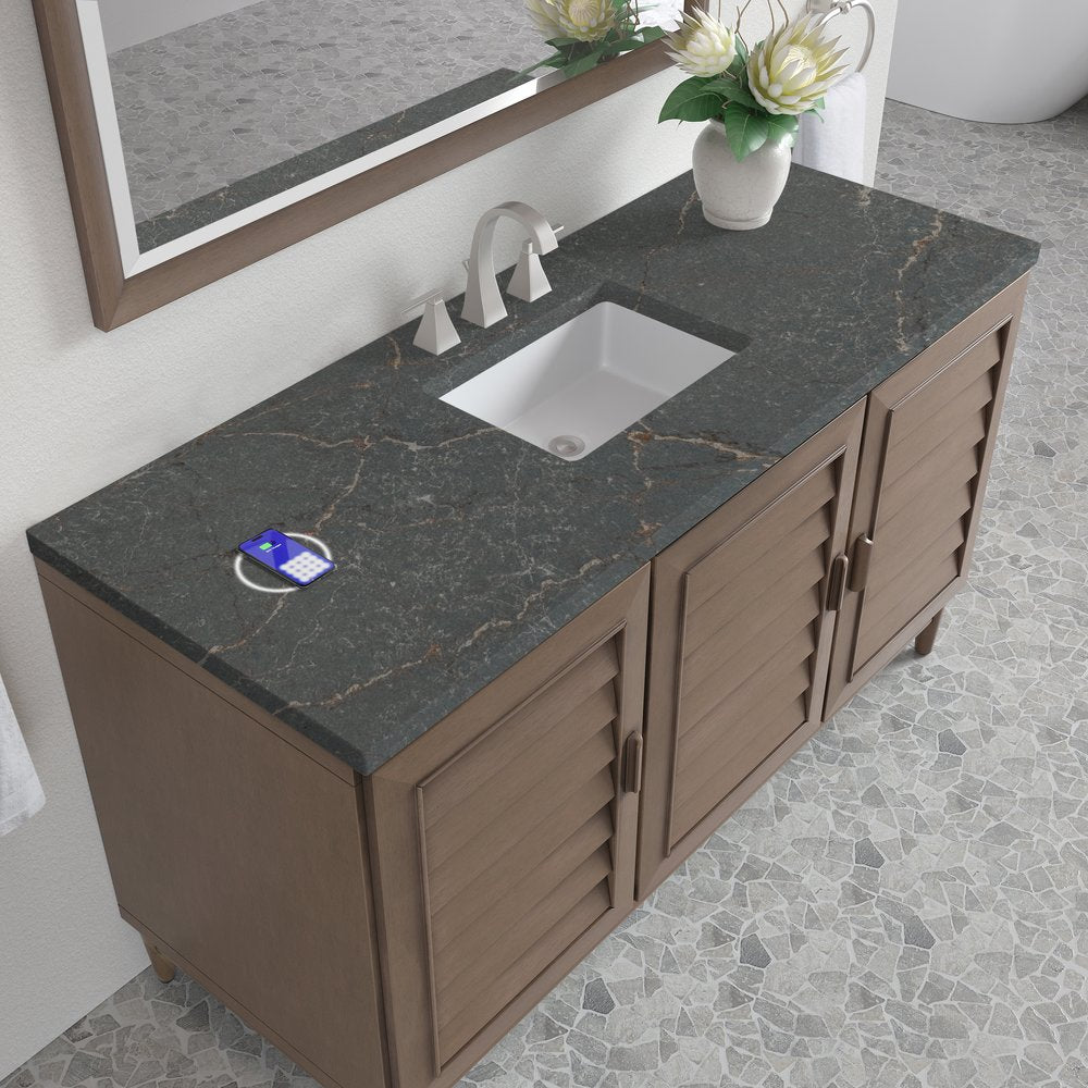 James Martin - Portland 60" Single Vanity Whitewashed Walnut w/ 3 CM Parisien Bleu Silestone Top w/FreePower Wireless Charger - 620-V60S-WW-FPBL view 8