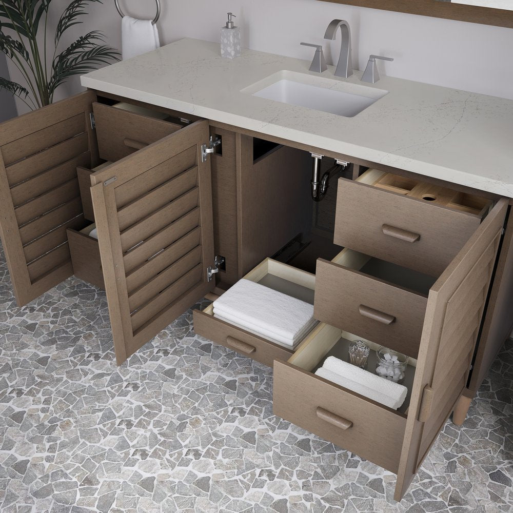 James Martin - Portland 60" Single Vanity, Whitewashed Walnut, w/ 3 CM Siberian Silestone Top - 620-V60S-WW-3SFR view 5