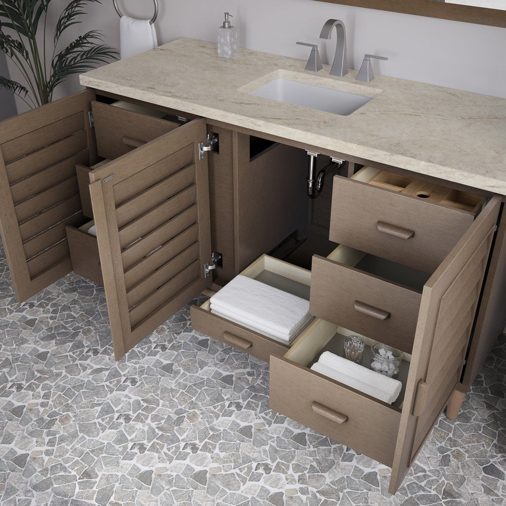 James Martin - Portland 60" Single Vanity, Whitewashed Walnut, w/ 3 CM Tajnar Eclos Top - 620-V60S-WW-3TJR view 5