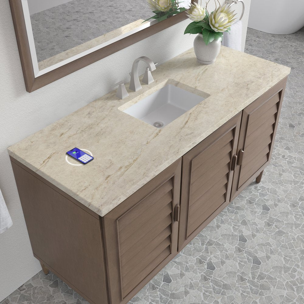 James Martin - Portland 60" Single Vanity, Whitewashed Walnut, w/ 3 CM Tajnar Eclos Top w/FreePower Wireless Charger - 620-V60S-WW-FTJR view 8