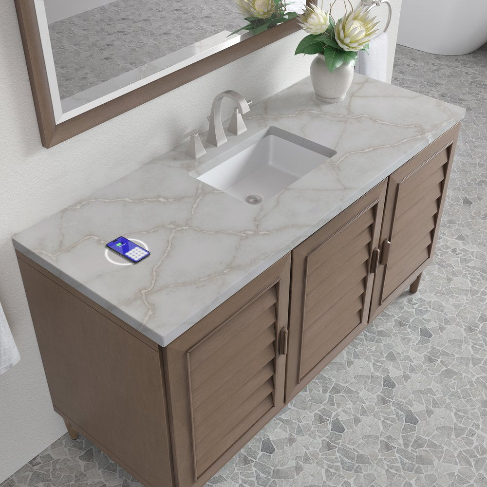 James Martin - Portland 60" Single Vanity Whitewashed Walnut w/ 3 CM Victorian Silver Silestone Top w/FreePower Wireless Charger - 620-V60S-WW-FVSL view 8
