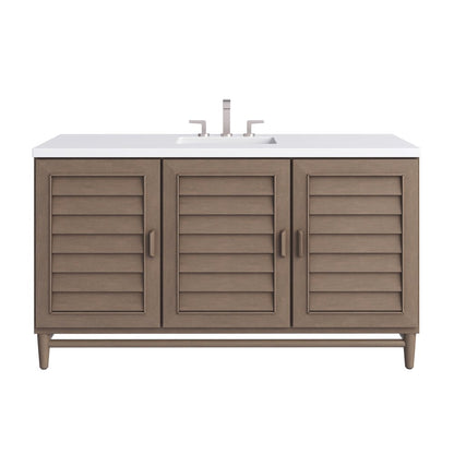 James Martin - Portland 60" Single Vanity Whitewashed Walnut w/ 3 CM White Zeus Silestone Top - 620-V60S-WW-3WZ view 1