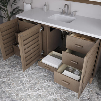 James Martin - Portland 60" Single Vanity Whitewashed Walnut w/ 3 CM White Zeus Silestone Top - 620-V60S-WW-3WZ view 5