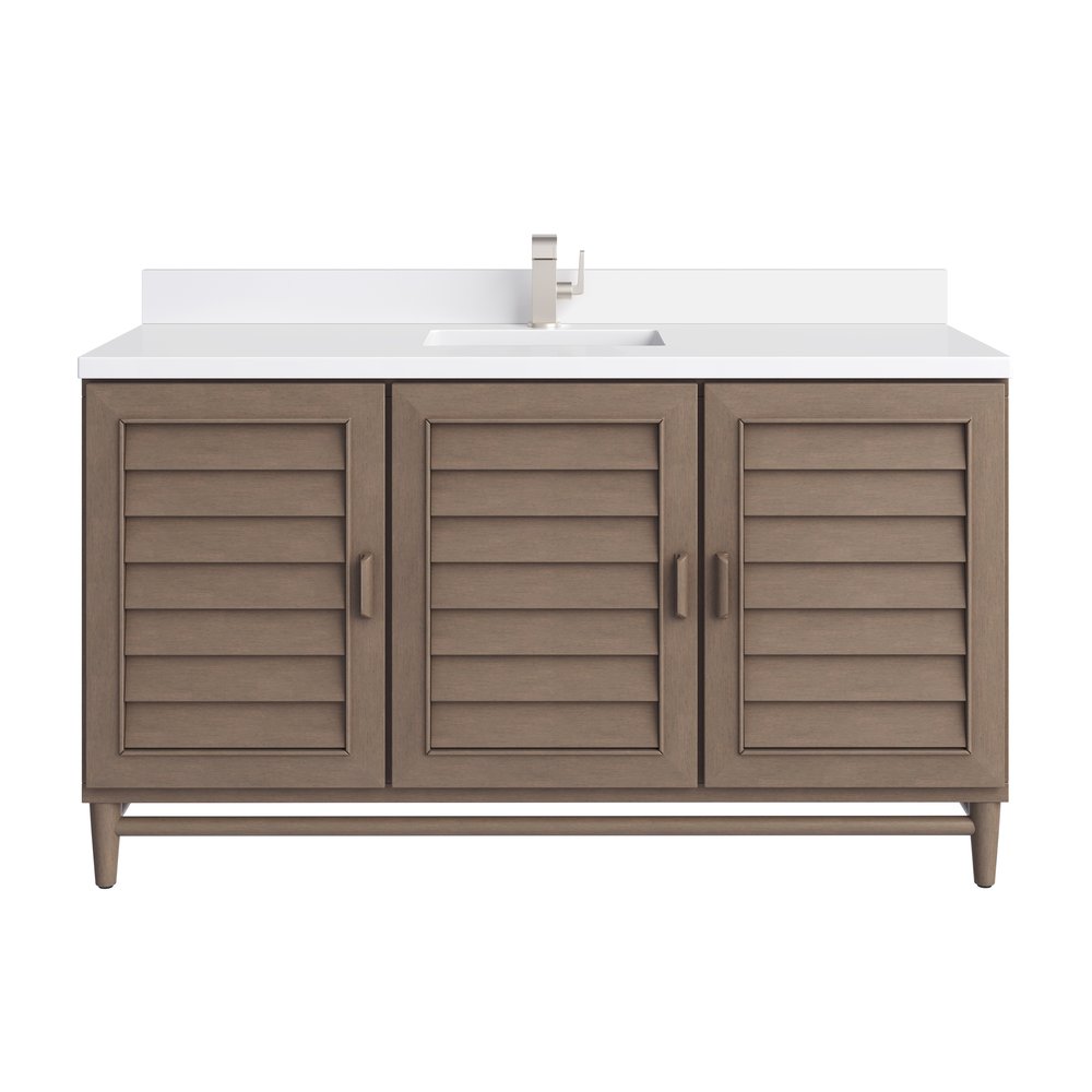 James Martin - Portland 60" Single Vanity Whitewashed Walnut w/ Single Hole 3 CM White Zeus Silestone Top & Backsplash - 620-V60S-WW-1WZ view 1