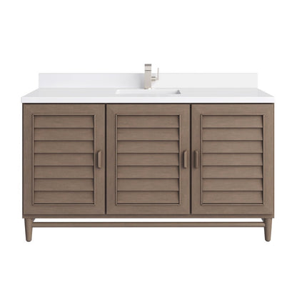 James Martin - Portland 60" Single Vanity Whitewashed Walnut w/ Single Hole 3 CM White Zeus Silestone Top & Backsplash - 620-V60S-WW-1WZ view 1