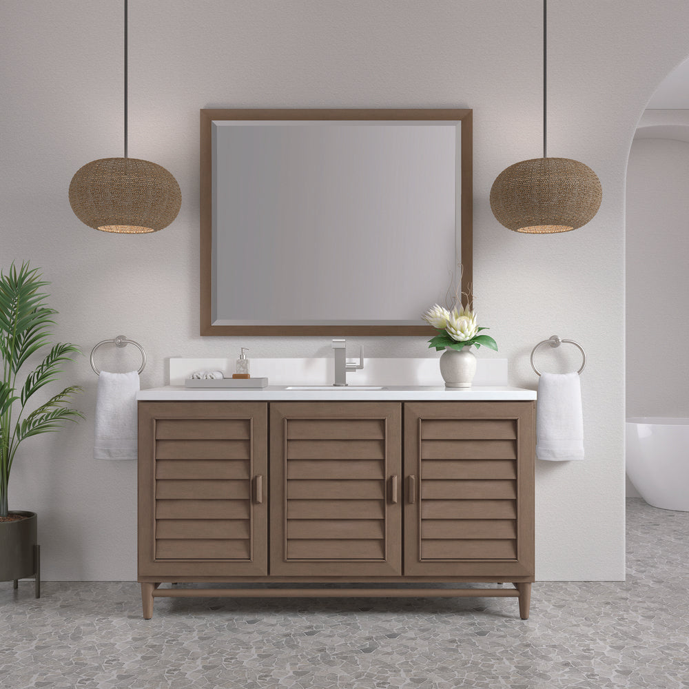 James Martin - Portland 60" Single Vanity Whitewashed Walnut w/ Single Hole 3 CM White Zeus Silestone Top & Backsplash - 620-V60S-WW-1WZ view 3