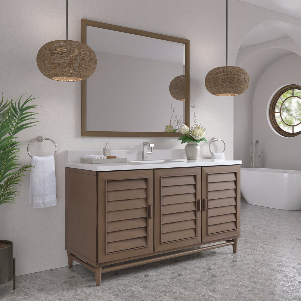 James Martin - Portland 60" Single Vanity Whitewashed Walnut w/ Single Hole 3 CM White Zeus Silestone Top & Backsplash - 620-V60S-WW-1WZ view 4
