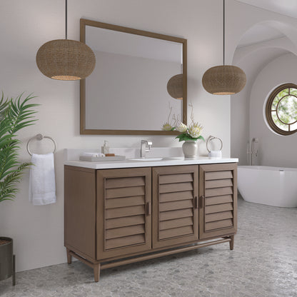 James Martin - Portland 60" Single Vanity Whitewashed Walnut w/ Single Hole 3 CM White Zeus Silestone Top & Backsplash - 620-V60S-WW-1WZ view 4