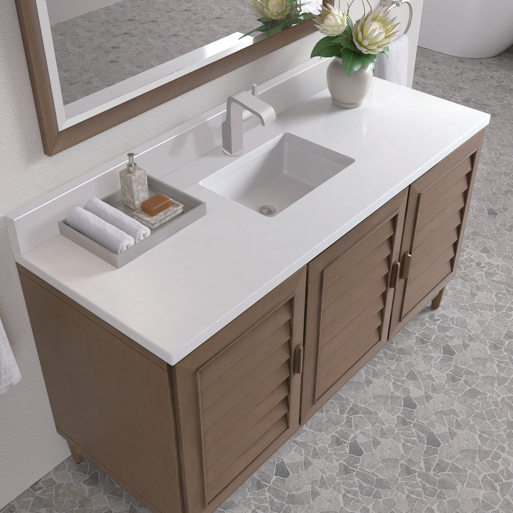 James Martin - Portland 60" Single Vanity Whitewashed Walnut w/ Single Hole 3 CM White Zeus Silestone Top & Backsplash - 620-V60S-WW-1WZ view 7