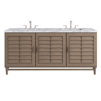 James Martin - Portland 72" Double Vanity Whitewashed Walnut w/ 3 CM Carrara Marble Top - 620-V72-WW-3CAR view 1