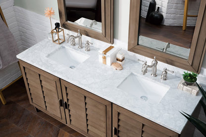 James Martin - Portland 72" Double Vanity Whitewashed Walnut w/ 3 CM Carrara Marble Top - 620-V72-WW-3CAR view 6