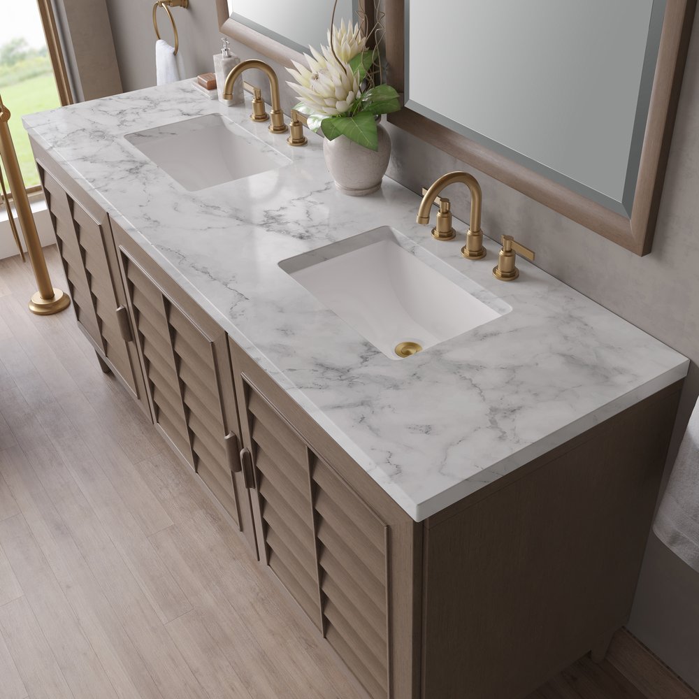 James Martin - Portland 72" Double Vanity Whitewashed Walnut w/ 3 CM Carrara Marble Top - 620-V72-WW-3CAR view 8