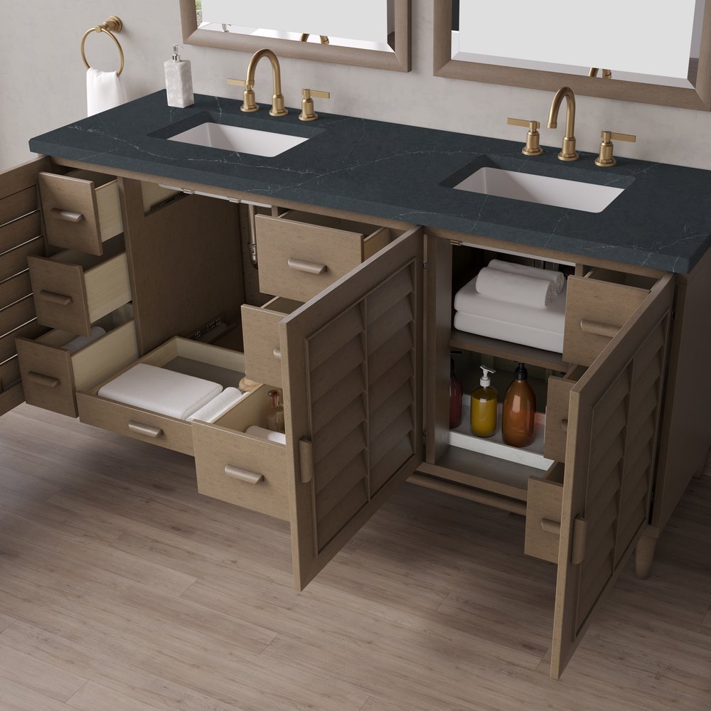 James Martin - Portland 72" Double Vanity Whitewashed Walnut w/ 3 CM Charcoal Soapstone Silestone Top - 620-V72-WW-3CSP view 5