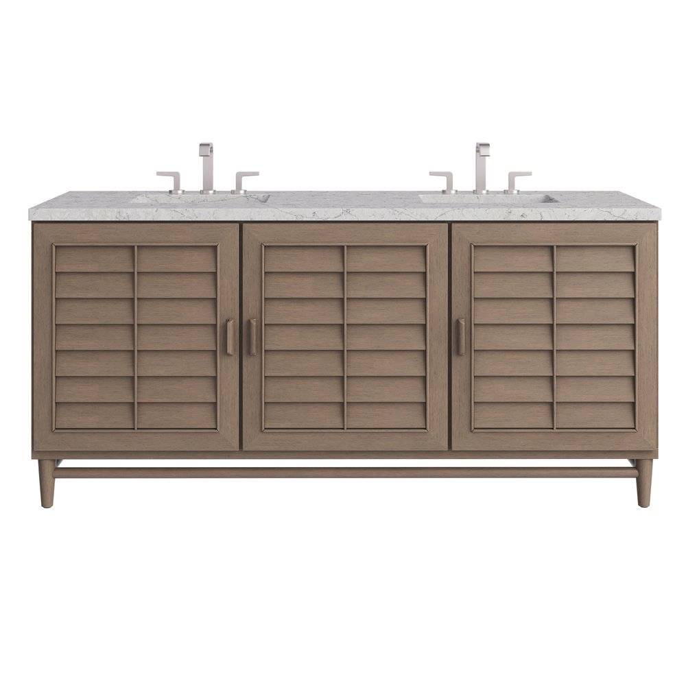 James Martin - Portland 72" Double Vanity Whitewashed Walnut w/ 3 CM Eternal Jasmine Pearl Silestone Top - 620-V72-WW-3EJP view 1