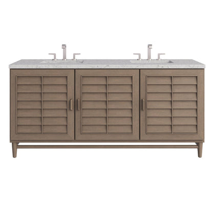 James Martin - Portland 72" Double Vanity Whitewashed Walnut w/ 3 CM Eternal Jasmine Pearl Silestone Top - 620-V72-WW-3EJP view 1