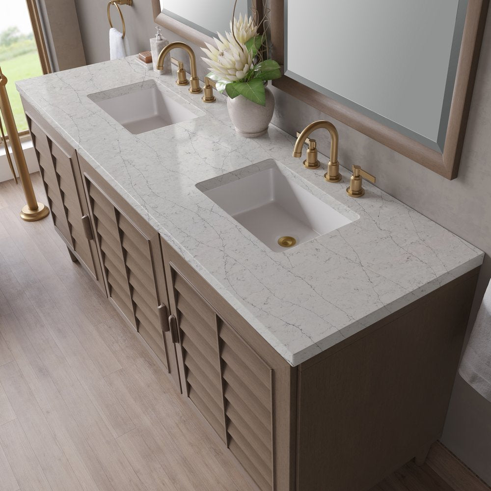 James Martin - Portland 72" Double Vanity Whitewashed Walnut w/ 3 CM Eternal Jasmine Pearl Silestone Top - 620-V72-WW-3EJP view 7