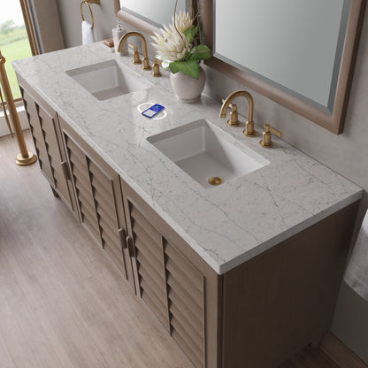 James Martin - Portland 72" Double Vanity Whitewashed Walnut w/ 3 CM Eternal Jasmine Pearl Silestone Top w/FreePower Wireless Charger - 620-V72-WW-FEJP view 8