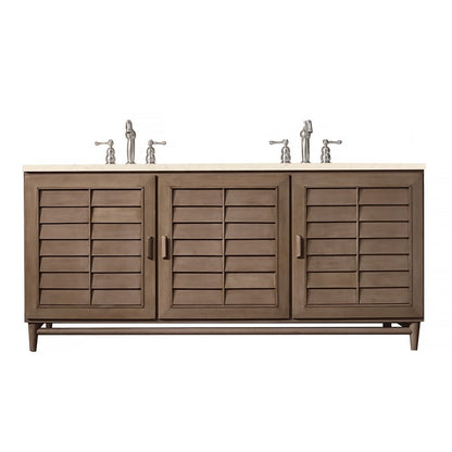 James Martin - Portland 72" Double Vanity Whitewashed Walnut w/ 3 CM Eternal Marfil Silestone Top - 620-V72-WW-3EMR view 1