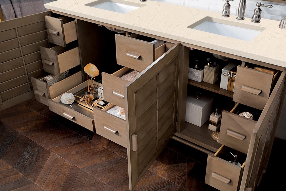 James Martin - Portland 72" Double Vanity Whitewashed Walnut w/ 3 CM Eternal Marfil Silestone Top - 620-V72-WW-3EMR view 5