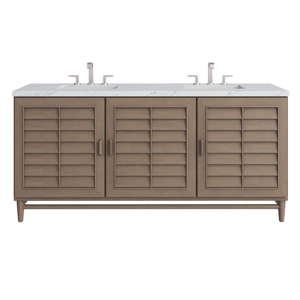 James Martin - Portland 72" Double Vanity Whitewashed Walnut w/ 3 CM Ethereal Noctis Silestone Top - 620-V72-WW-3ENC view 1