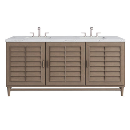 James Martin - Portland 72" Double Vanity Whitewashed Walnut w/ 3 CM Ethereal Noctis Silestone Top - 620-V72-WW-3ENC view 1