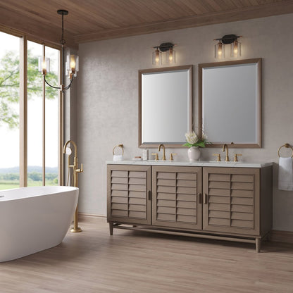 James Martin - Portland 72" Double Vanity Whitewashed Walnut w/ 3 CM Ethereal Noctis Silestone Top - 620-V72-WW-3ENC view 4