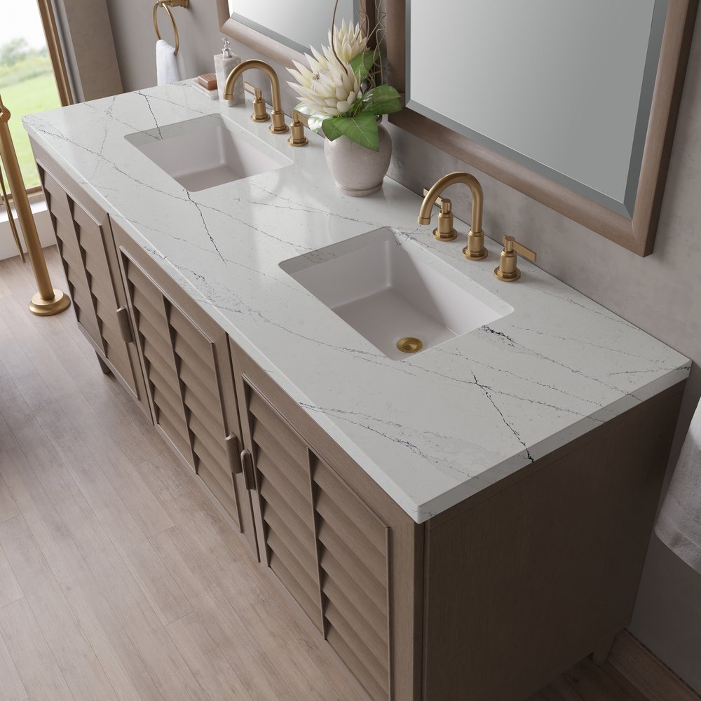 James Martin - Portland 72" Double Vanity Whitewashed Walnut w/ 3 CM Ethereal Noctis Silestone Top - 620-V72-WW-3ENC view 7