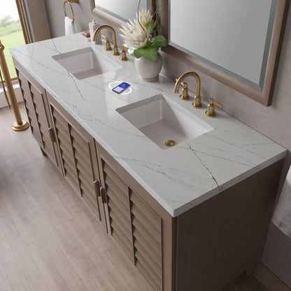 James Martin - Portland 72" Double Vanity Whitewashed Walnut w/ 3 CM Ethereal Noctis Silestone Top w/FreePower Wireless Charger - 620-V72-WW-FENC view 8