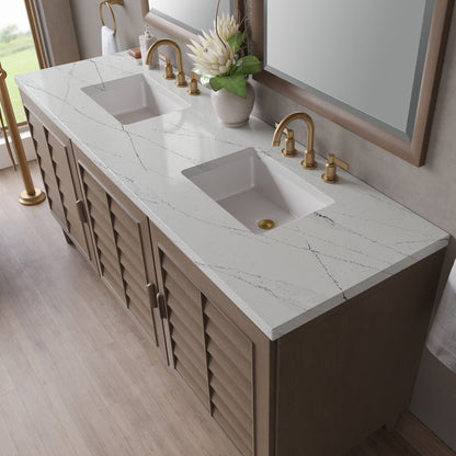 James Martin - Portland 72" Double Vanity Whitewashed Walnut w/ 3 CM Ethereal Noctis Silestone Top w/FreePower Wireless Charger - 620-V72-WW-FENC view 9