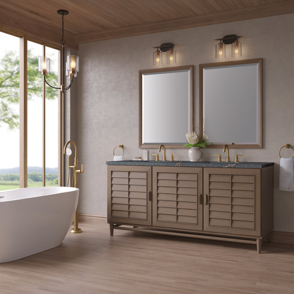 James Martin - Portland 72" Double Vanity Whitewashed Walnut w/ 3 CM Parisien Bleu Silestone Top - 620-V72-WW-3PBL view 4