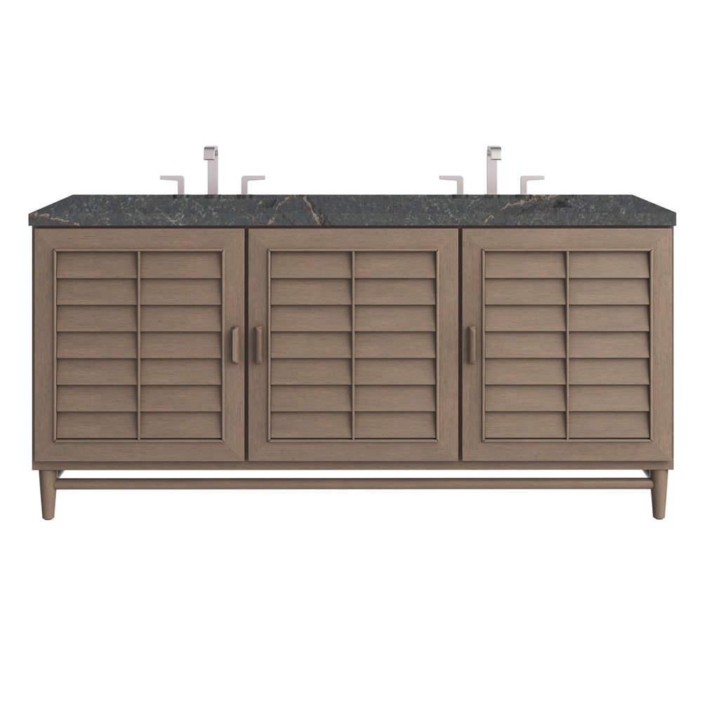 James Martin - Portland 72" Double Vanity Whitewashed Walnut w/ 3 CM Parisien Bleu Silestone Top w/FreePower Wireless Charger - 620-V72-WW-FPBL view 1