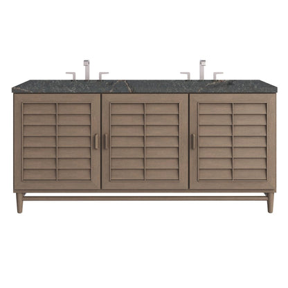 James Martin - Portland 72" Double Vanity Whitewashed Walnut w/ 3 CM Parisien Bleu Silestone Top w/FreePower Wireless Charger - 620-V72-WW-FPBL view 1