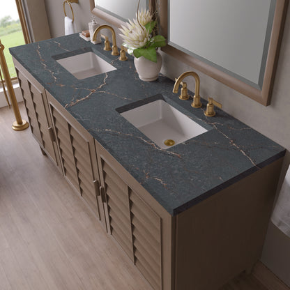 James Martin - Portland 72" Double Vanity Whitewashed Walnut w/ 3 CM Parisien Bleu Silestone Top w/FreePower Wireless Charger - 620-V72-WW-FPBL view 8