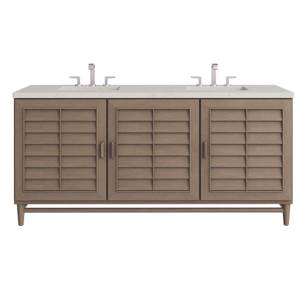 James Martin - Portland 72" Double Vanity, Whitewashed Walnut, w/ 3 CM Siberian Silestone Top - 620-V72-WW-3SFR view 1