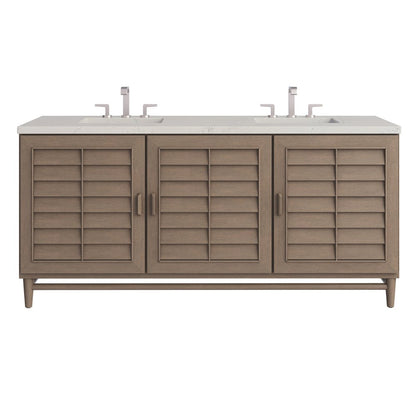 James Martin - Portland 72" Double Vanity, Whitewashed Walnut, w/ 3 CM Siberian Silestone Top - 620-V72-WW-3SFR view 1