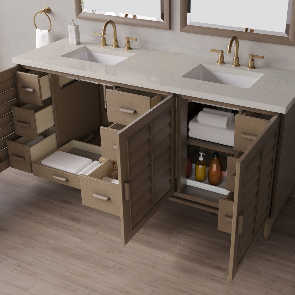 James Martin - Portland 72" Double Vanity, Whitewashed Walnut, w/ 3 CM Siberian Silestone Top - 620-V72-WW-3SFR view 5