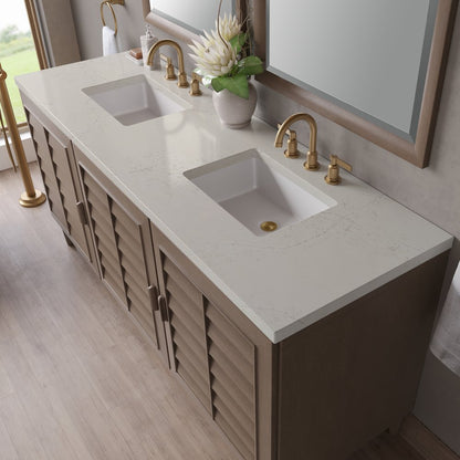 James Martin - Portland 72" Double Vanity, Whitewashed Walnut, w/ 3 CM Siberian Silestone Top - 620-V72-WW-3SFR view 7