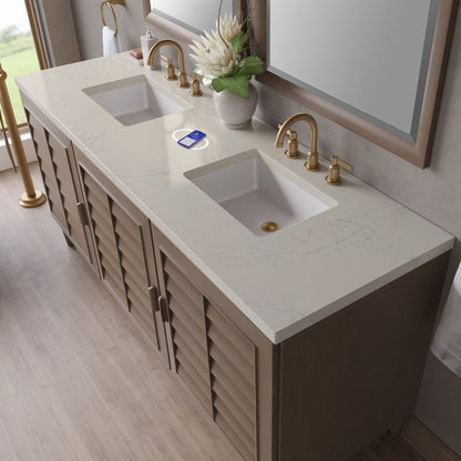 James Martin - Portland 72" Double Vanity, Whitewashed Walnut, w/ 3 CM Siberian Silestone Top w/FreePower Wireless Charger - 620-V72-WW-FSFR view 7