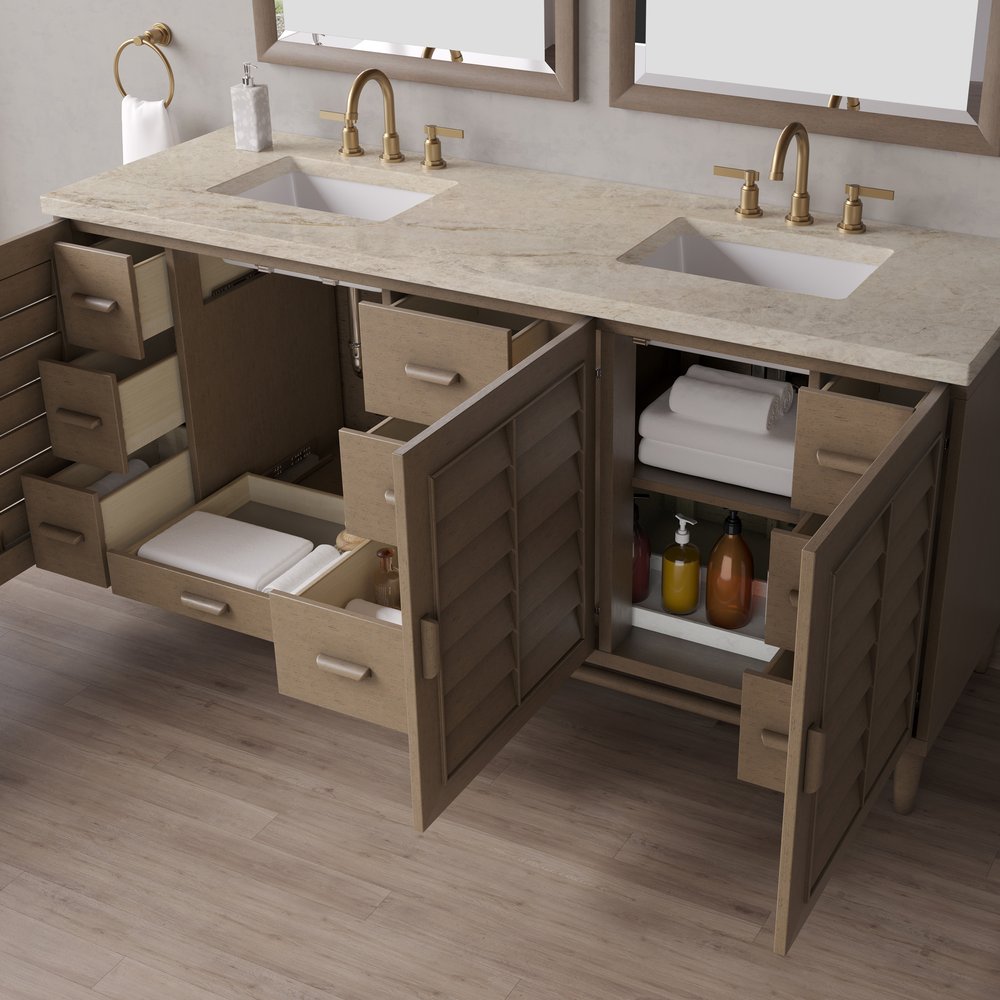 James Martin - Portland 72" Double Vanity, Whitewashed Walnut, w/ 3 CM Tajnar Eclos Top w/FreePower Wireless Charger - 620-V72-WW-FTJR view 5