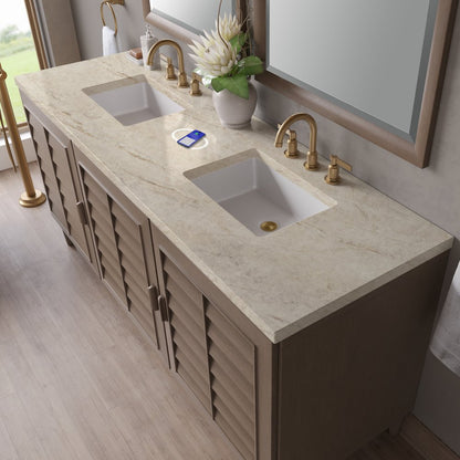 James Martin - Portland 72" Double Vanity, Whitewashed Walnut, w/ 3 CM Tajnar Eclos Top w/FreePower Wireless Charger - 620-V72-WW-FTJR view 7
