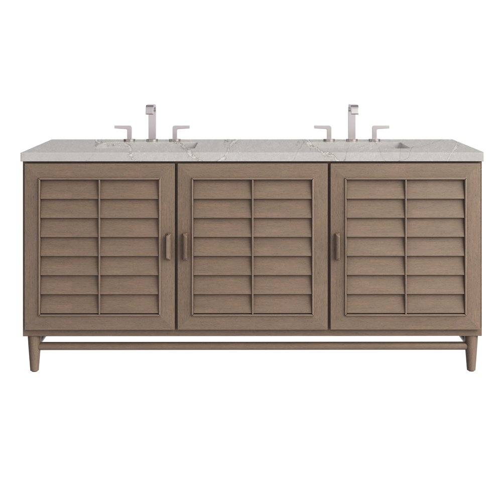 James Martin - Portland 72" Double Vanity Whitewashed Walnut w/ 3 CM Victorian Silver Silestone Top - 620-V72-WW-3VSL view 1